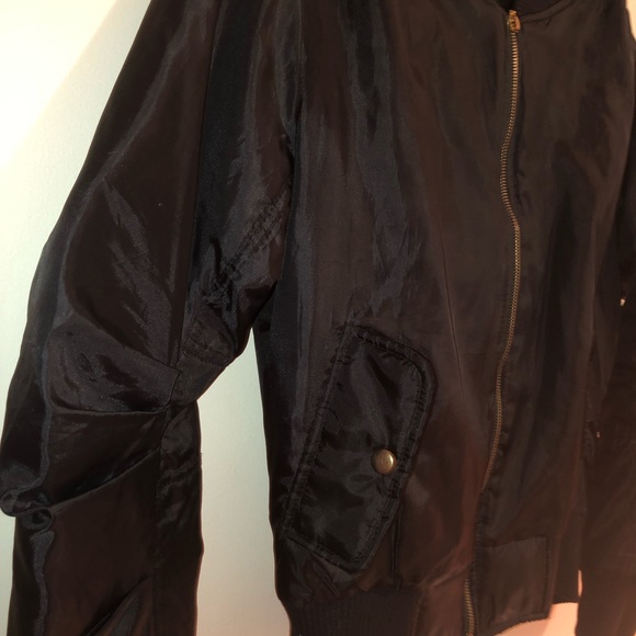 Black Zip Bomber Jacket (with pockets) - Picture 3 of 5